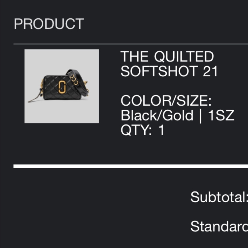 Marc Jacobs Black and Gold Quilted Softshot 21
